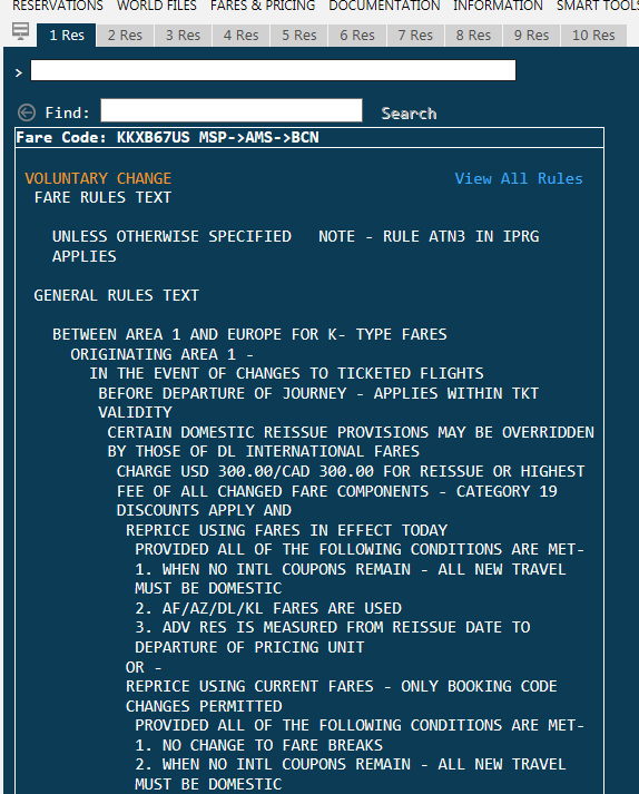 Fare Rules from a Ticket Number