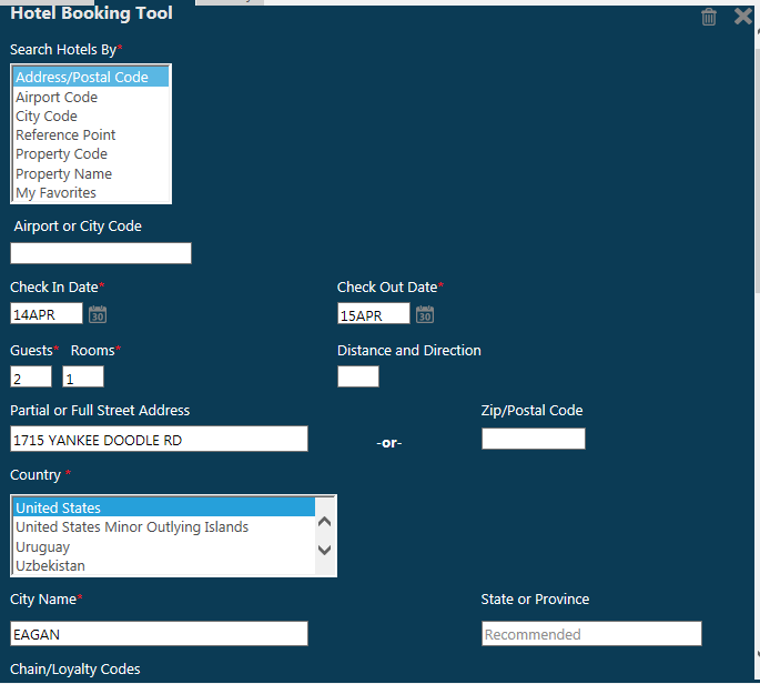Hotel Search by Address