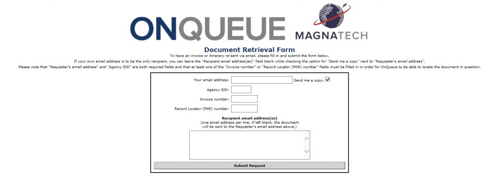 OnQueue Document Retrieval Form